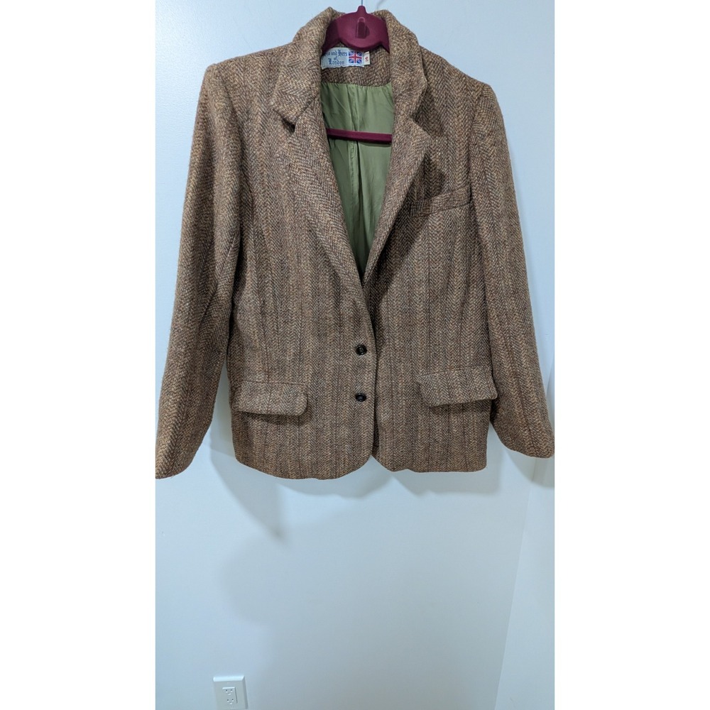 Vintage His and Hers of London Wool Tweed Herringbone Blazer Brown Size 14
